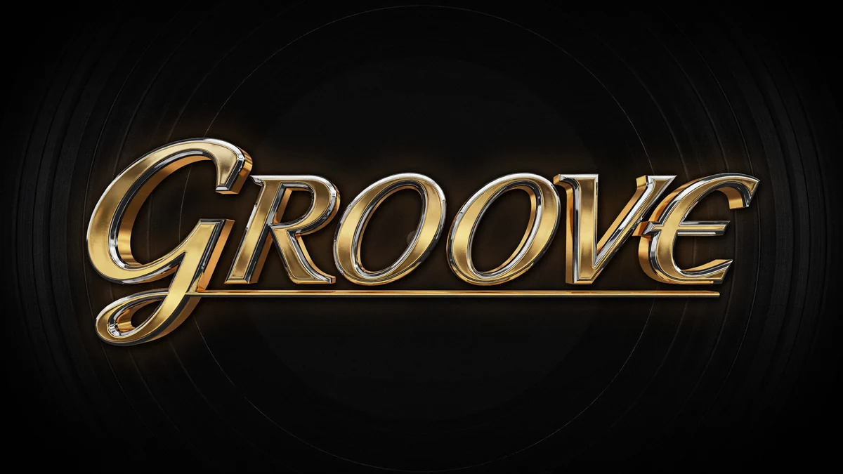 GROOVE, chrome and gold record lettering